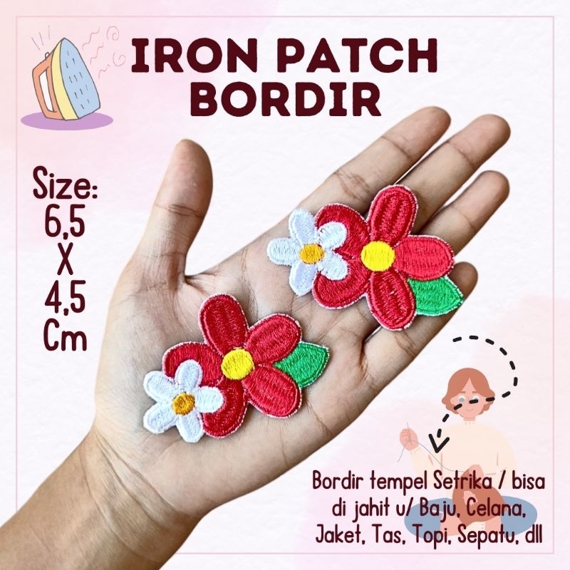 MURAH Emblem Bordir Bunga Merah ( SDH ADA LEM BISA LGSNG SETRIKA & BISA DI JAHIT ) Iron patch bordir
