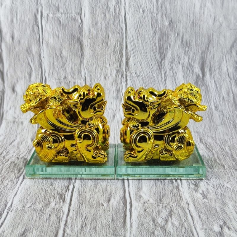 SEPASANG PATUNG PIXIU BAICAI GOLD KECIL
