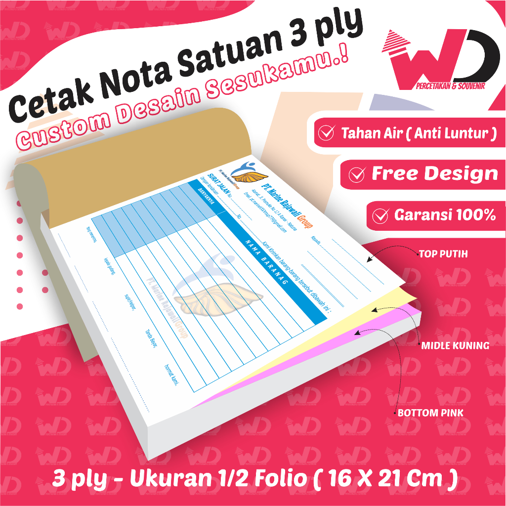 

Cetak nota / surat jalan / kwitansi 3 ply 1/2 folio