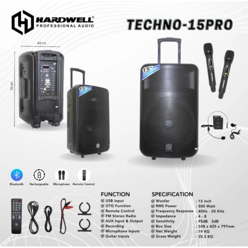 Speaker hardwell Techno 15pro original portable speaker wireless