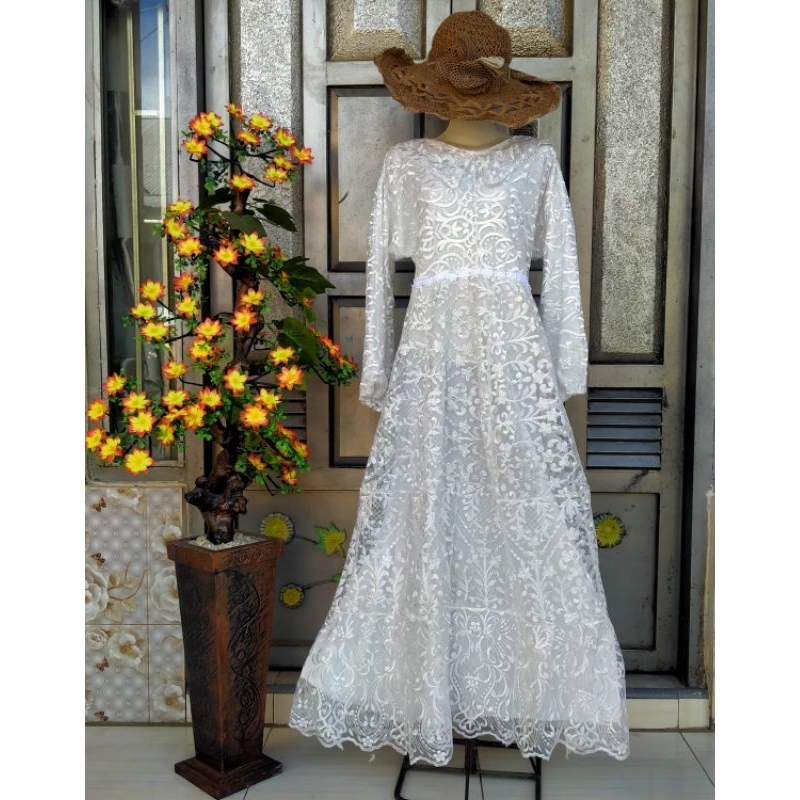 Gamis Brukat Mewah Putih