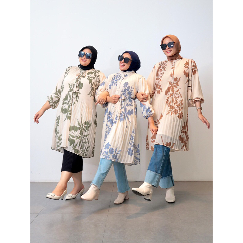 TUNIK WANITA KEKINIAN OVERSIZE ANINDITA MOTIF BUNGA PLISKET OVERSIZE JUMBO BIGSIZE XXXL