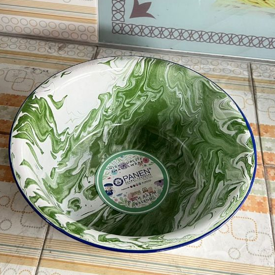 Waskom Blirik 18cm/ Baskom Wadah Lurik Blirik Diameter 18cm Panen Jadul Wadah Enamel Blirik Hijau Be