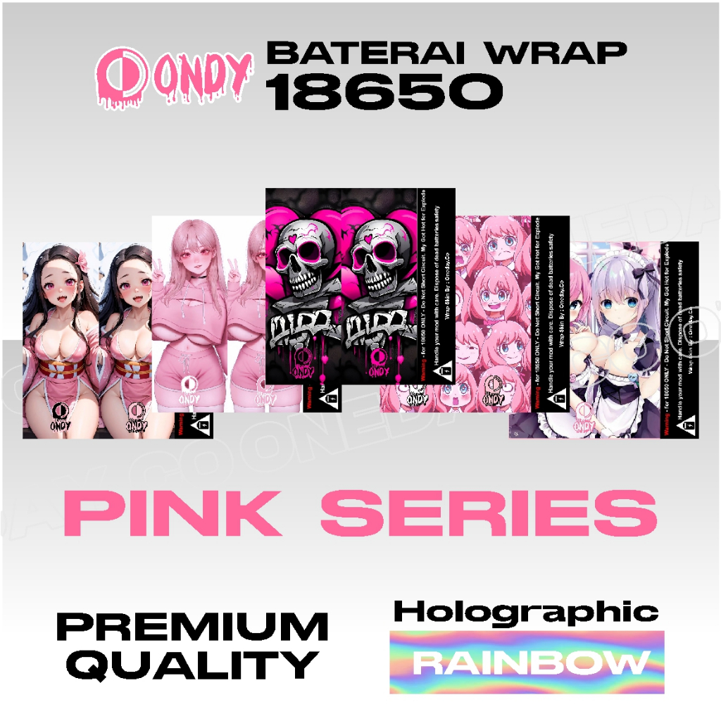 Wrap Skin Pelindung Baterai 18650 Hologram Stiker Baterai Pink Series