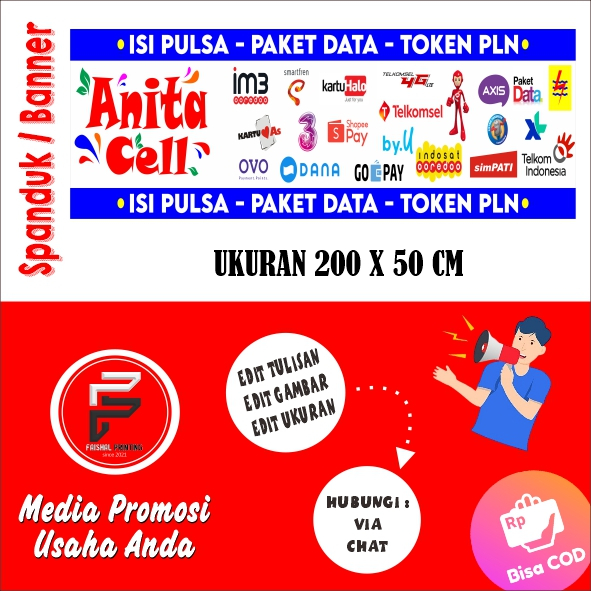 Cetak Banner Konter Spanduk Cellular - Ukuran 60x160 Cm