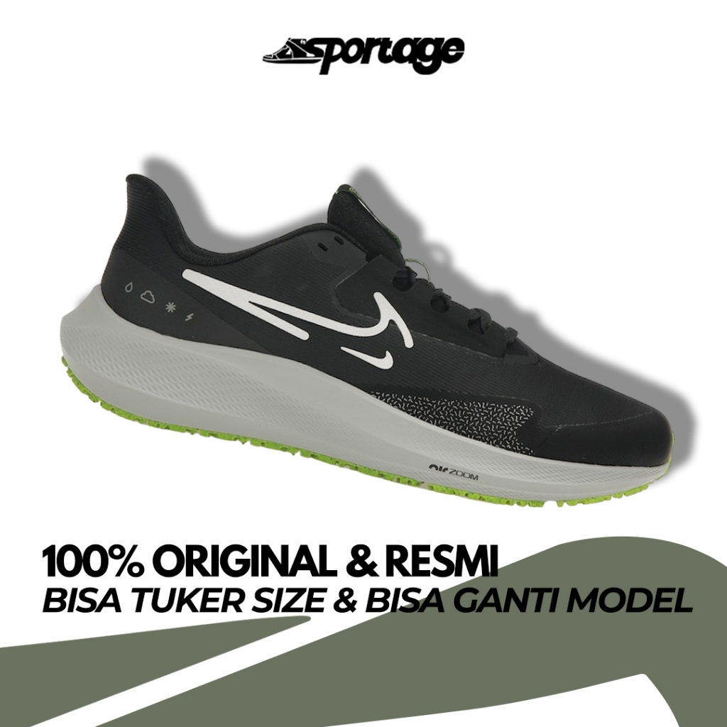 Sepatu Lari Pria Nike Pegasus 39 Sheild Black Dark Smoke Grey Volt White