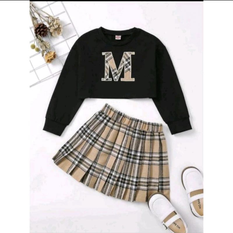 setelan baju anak perempuan lengan panjang+rok mini buat usia anak 6 bulan-5 tahun/baju anak kece ba