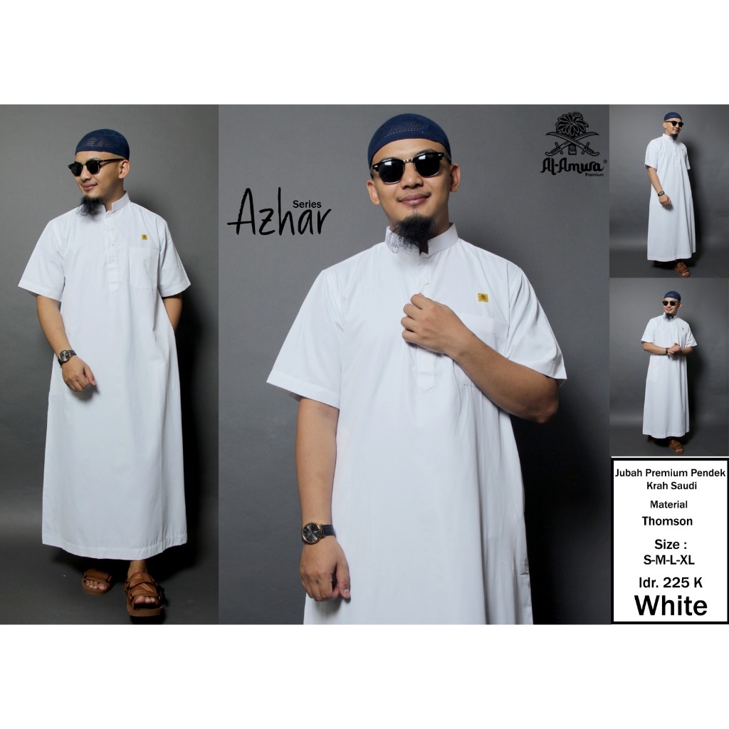 jubah gamis pria putih polos lengan pendek al amwa azhar