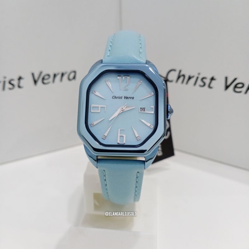 JAM TANGAN WANITA CHRIST VERRA CV 71636L-2B L-BLU LEATHER ORIGINAL