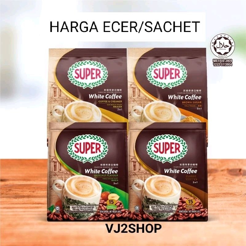 

Super White Coffee Charcoal Roasted 3in1 Classic/Brown Sugar/Coffee & Creamer/Classic Harga Satuan ecer
