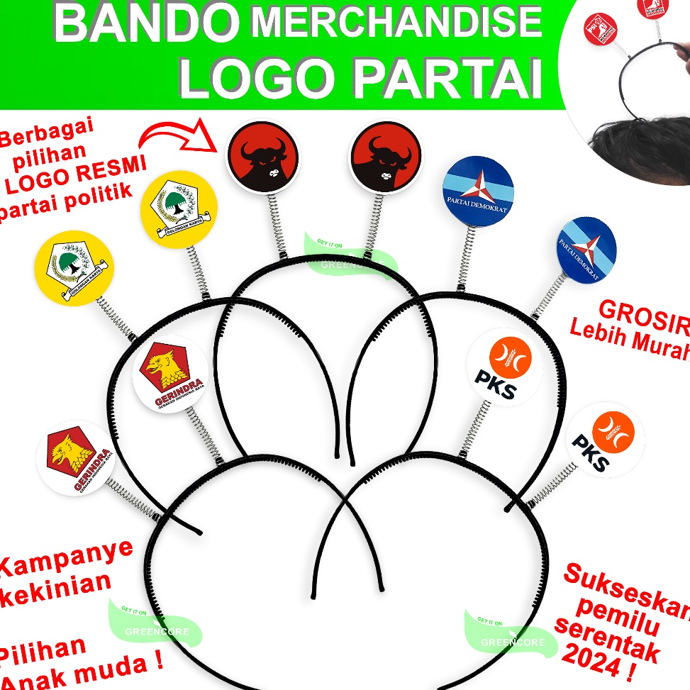 HEMAT PROMO bando tuing tuing logo partai custom pemilu 224 atribut souvenir aksesoris kampanye pilp