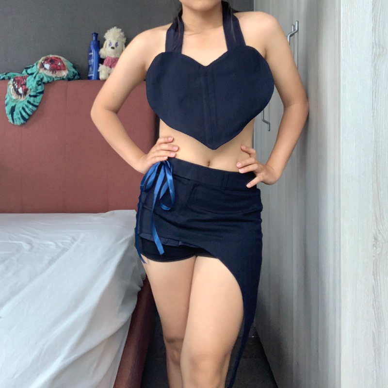 one set love crop top with cute mini skirt