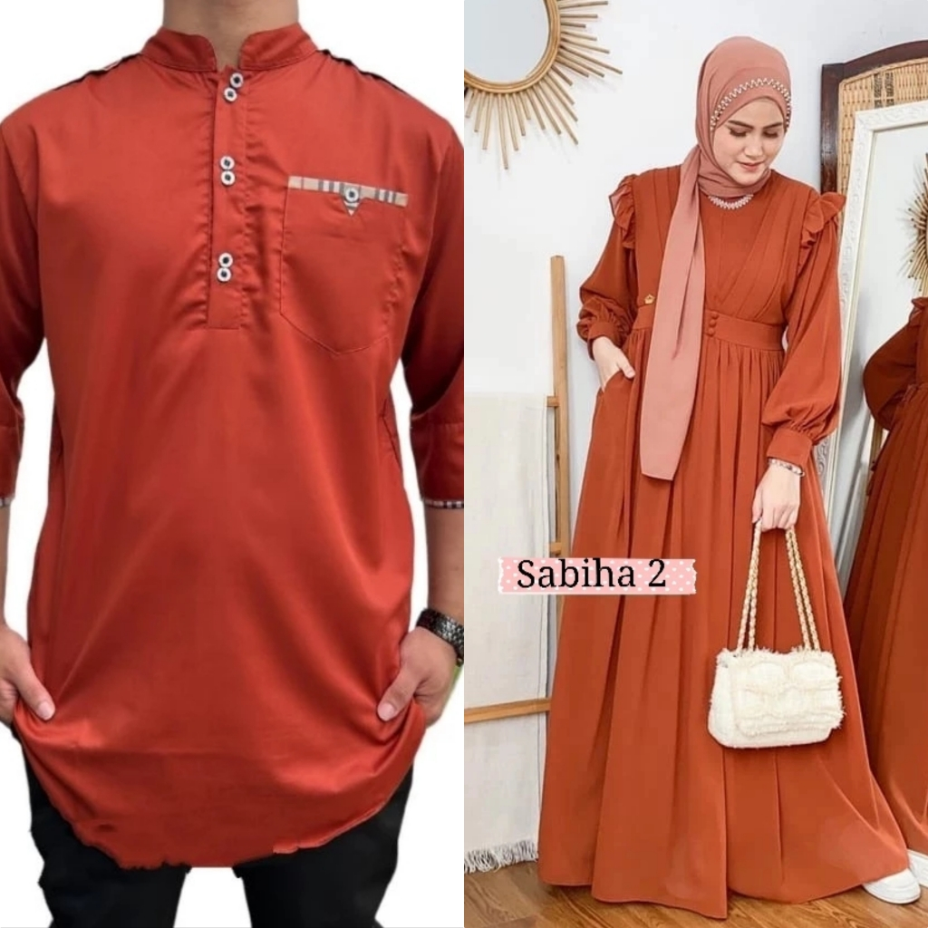 BAJU KEMEJA KURTA KOKO COUPLE PASANGAN AYAH IBU  TERBARU JUMBO POLOS BATA TERACOTA/GAMIS DRESS COUPL