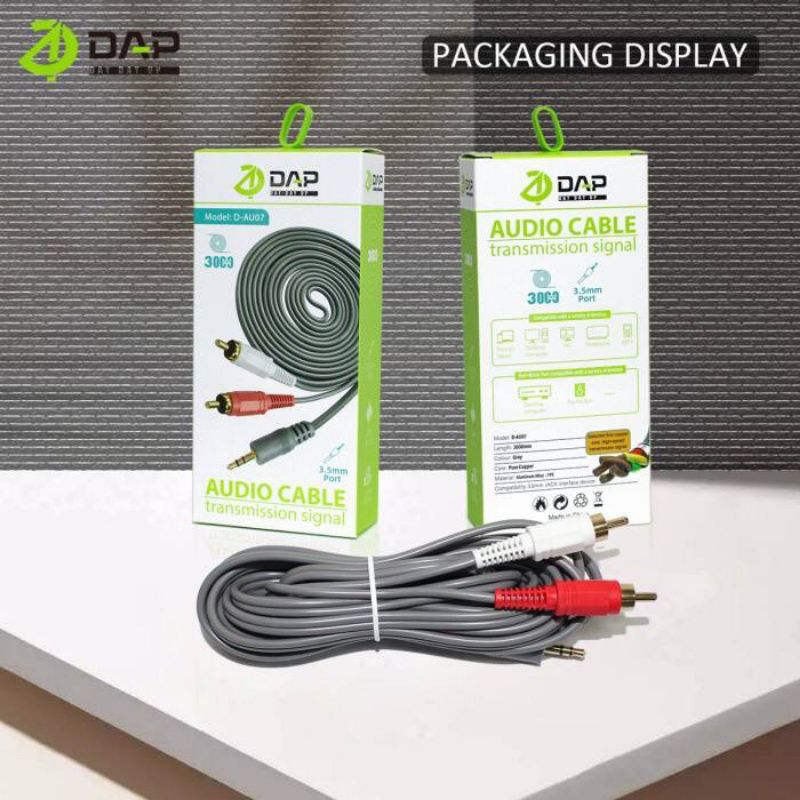 DAP KABEL AUDIO AUX 2 IN 1 JACK 3.5MM TO RCA HITAM METER D-AU07 ORIGINAL - GARANSI RESMI 1 TAHUN