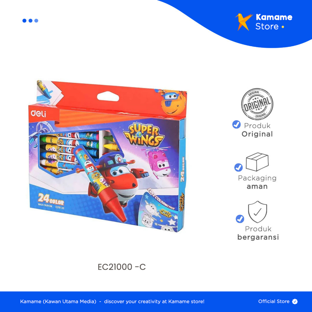 

Deli Wax Crayon - Super Wings Krayon lilin φ8 * 90mm Round Barrel 12 Dan 24 warna C21020,C21000 - Kamame