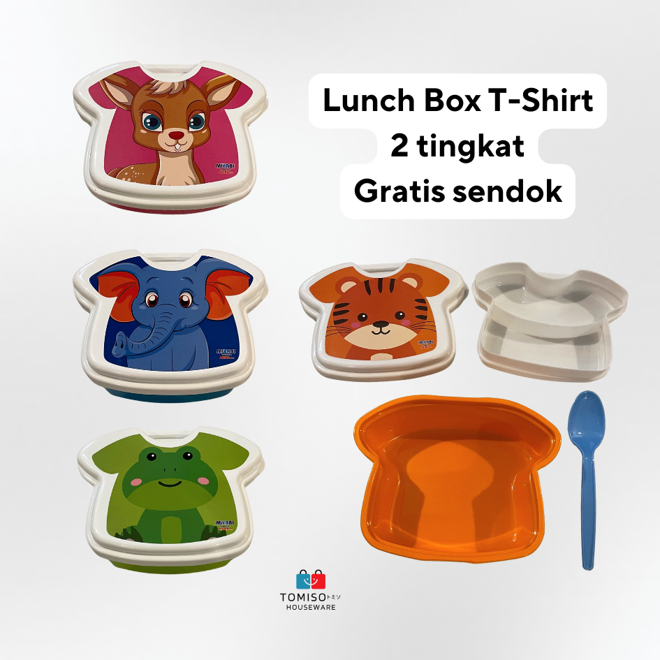 Lunch Box T-Shirt Bentuk Baju 2 Tingkat Gratis Sendok 4 Warna Lucu Kotak Makan Tempat Makan Bekal