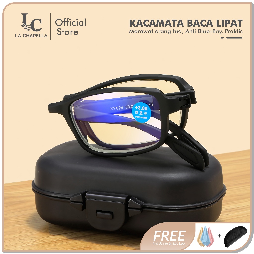 La Chapella Kacamata Baca Frame Kotak Lensa Plus Progressive Bisa Dilipat TR90 Lentur Pria Wanita 02