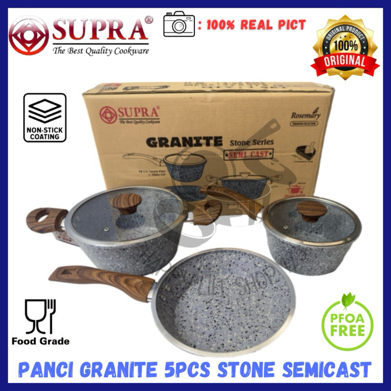 SUPRA Panci 5pcs Granite Stone Semicast / Panci Supra 5pcs Granite / Panci Set Granite
