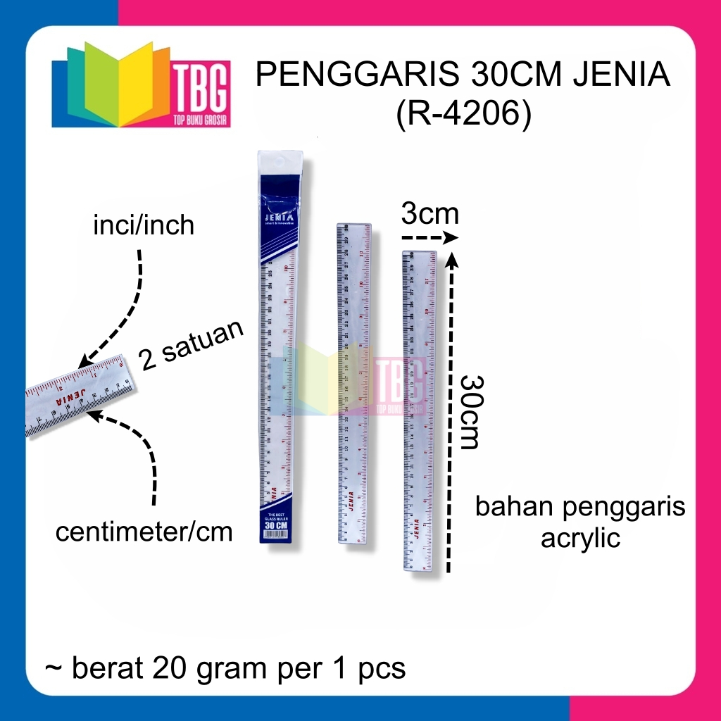 

1 PCS PENGGARIS 30CM JENIA (R-4206) MISTAR PLASTIK BENING MURAH RULER