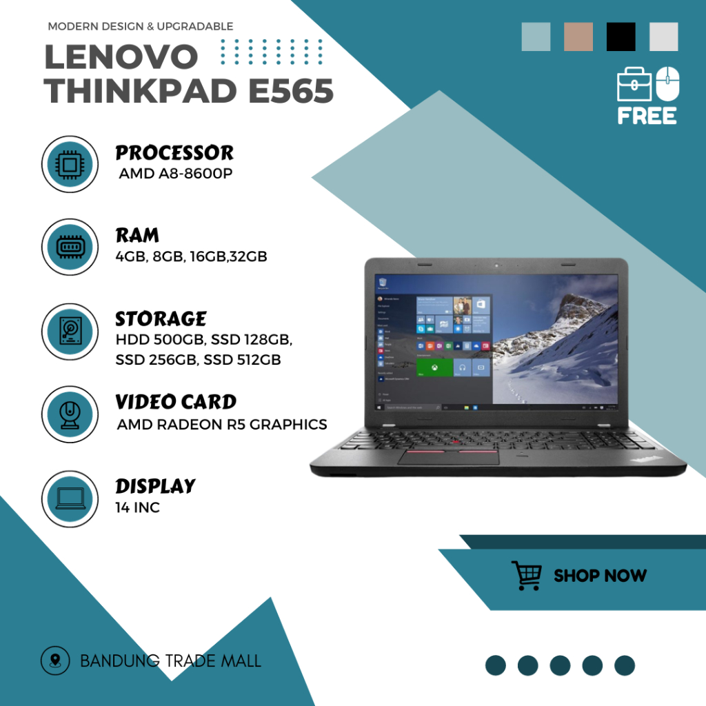 Laptop Gaming Lenovo ThinkPad E560 Core i5-6 / AMD A6 Mulus Murah Bergaransi