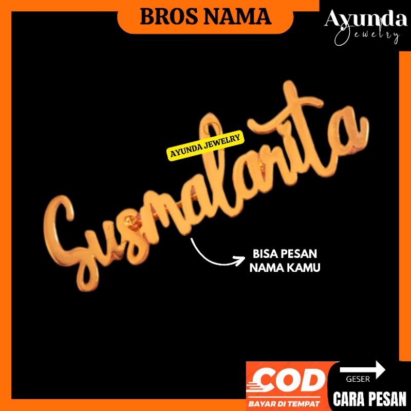 Bros nama custom lapis emas Bros hijab Bros peniti