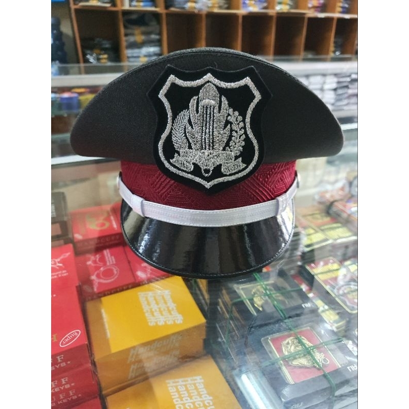 Topi Pet PDH security pelaksana | Pet Security Coklat ciputat terbaru | Pet Satpam coklat lis putih