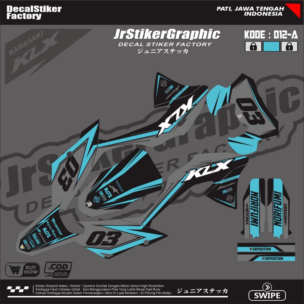 (BISA COD) DECAL STICKER KLX 150 BF-G-SE- EXTREME FULLBODY HITAM SUPERMOTO KEREN SIMPLE MINIMALIS- D