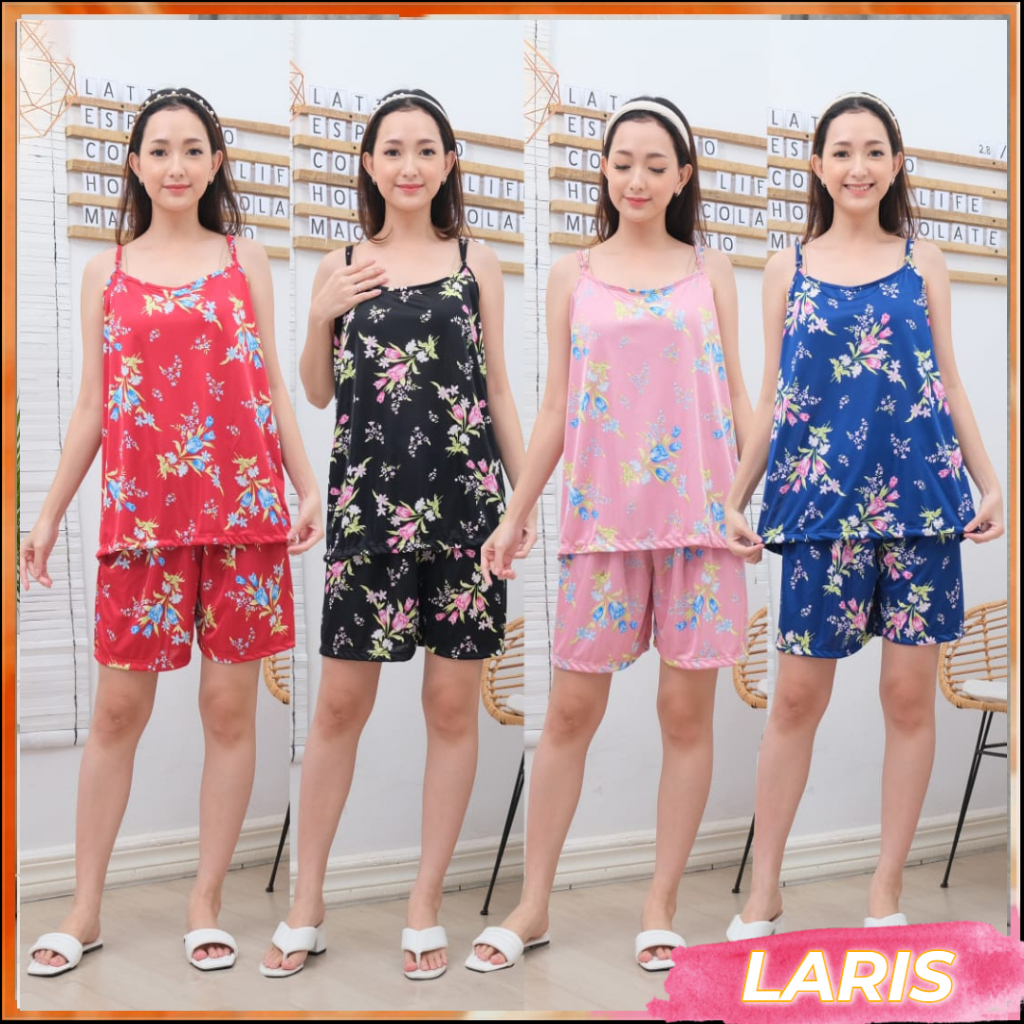 Laris - Setelan Pendek Jumbo PY 293 / Setelan Lingerie Motif Bunga Daun  LD 110cm