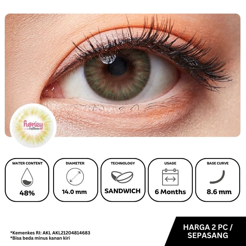 HONEYSOFTLENS Softlens Princess Symphony Green (2pcs/sepasang) - Olens EOS