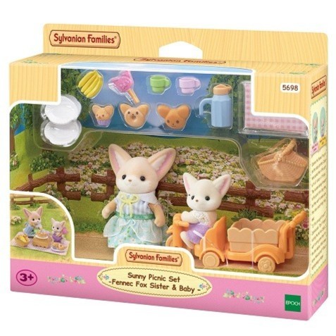 Sylvanian Families Picnic Set Fennec Fox Sister and Baby ORIGINAL EPOCH Mainan Koleksi Boneka