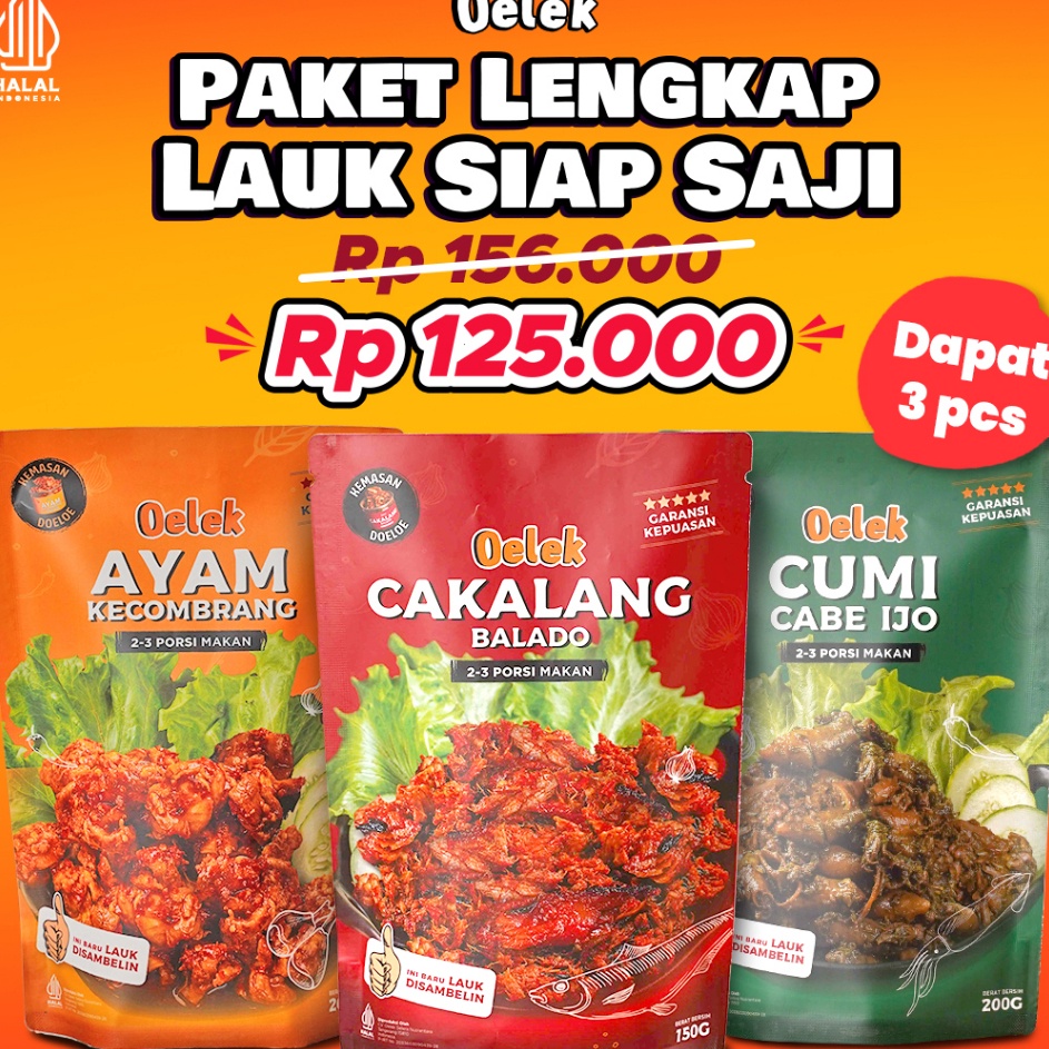 

SALE Oelek Paket Lauk Siap Saji Cumi Cabe Ijo Ayam Kecombrang Cakalang Balado Lauk Siap Saji