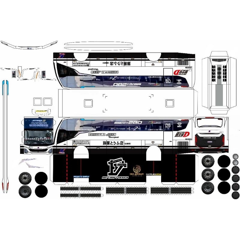 Lembaran Pola Papercraft Bus skala 50 Tunggal Jaya Deep purple mooneyes