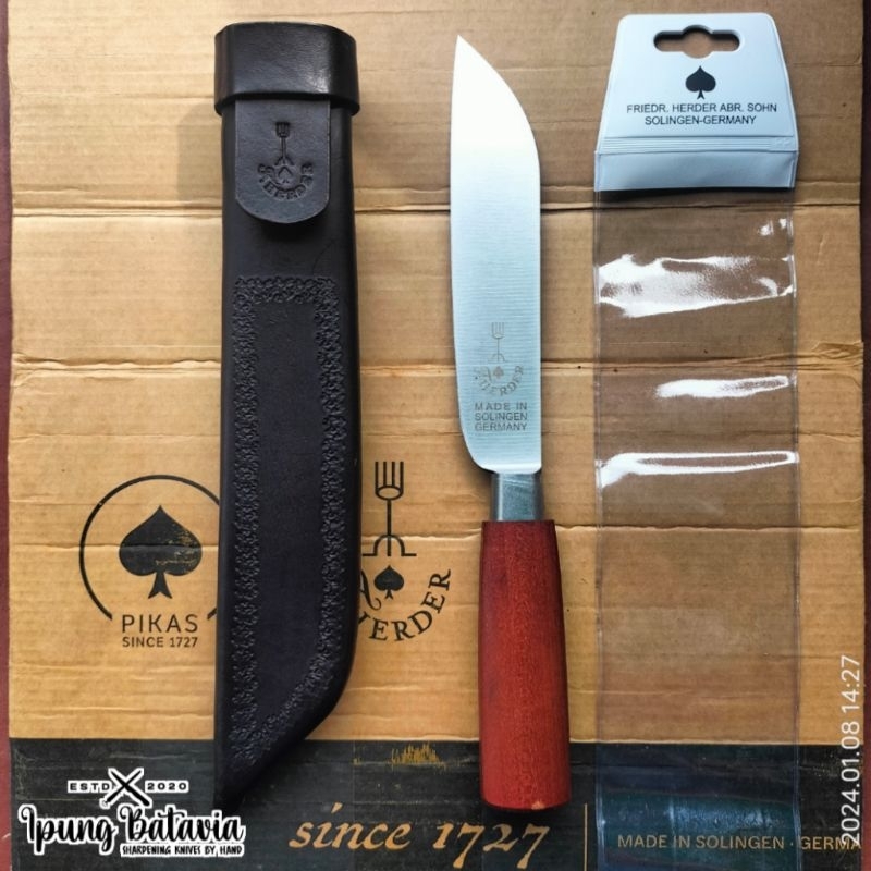 Pisau Cap Garpu, F. Herder Original Solingen Germany 6 inch/ 15.50cm. Plus Sarung Kulit Premium