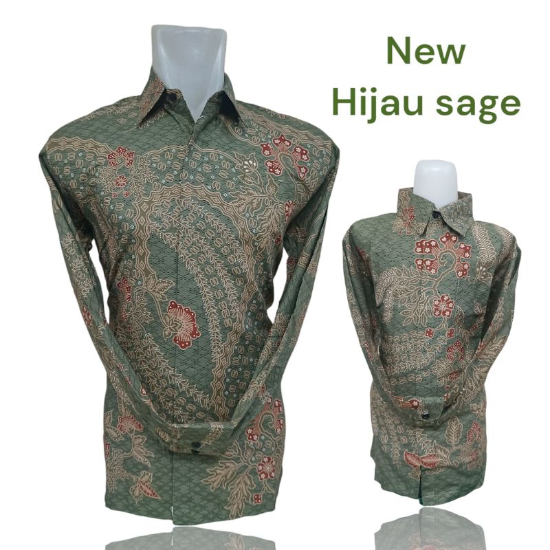batik couple ayah anak hijau sage premium_batik pria hijau sage new