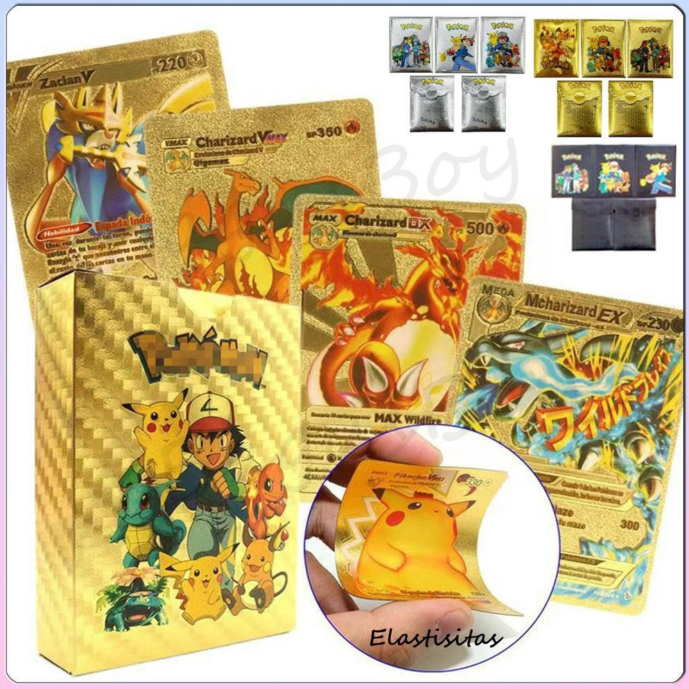 DISKON 551pcs Kartu Pokemon Go Pikachu Charizard Emas Bahasa Inggris Charizard Pikachu Pelatih Perma