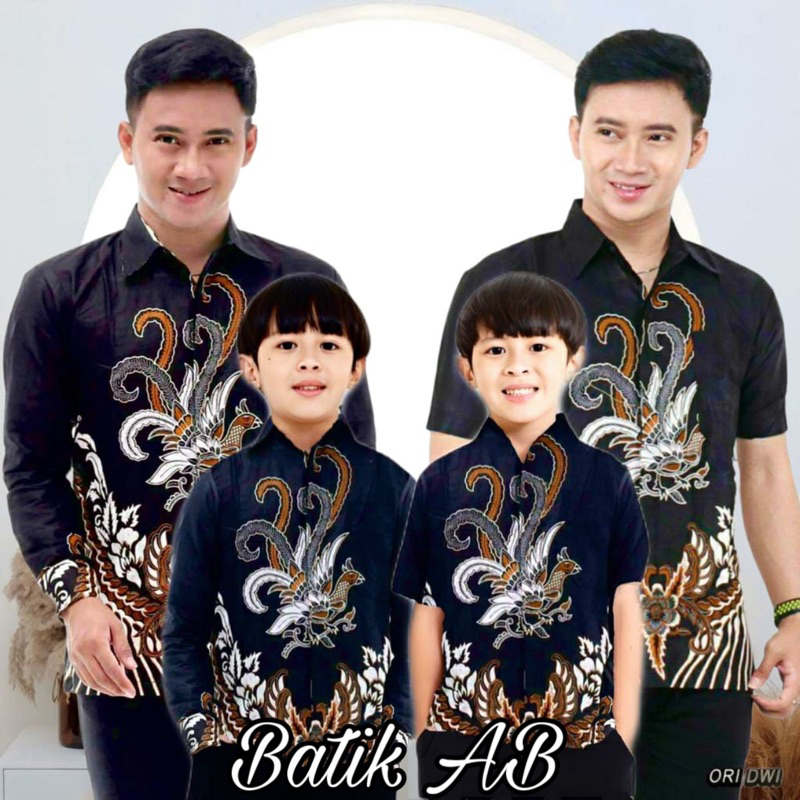 Kemeja Batik Anak Laki laki Couple Batik Pria Dewasa Motif Ayam Hitam Batik Anak Cowok Lengan Panjan