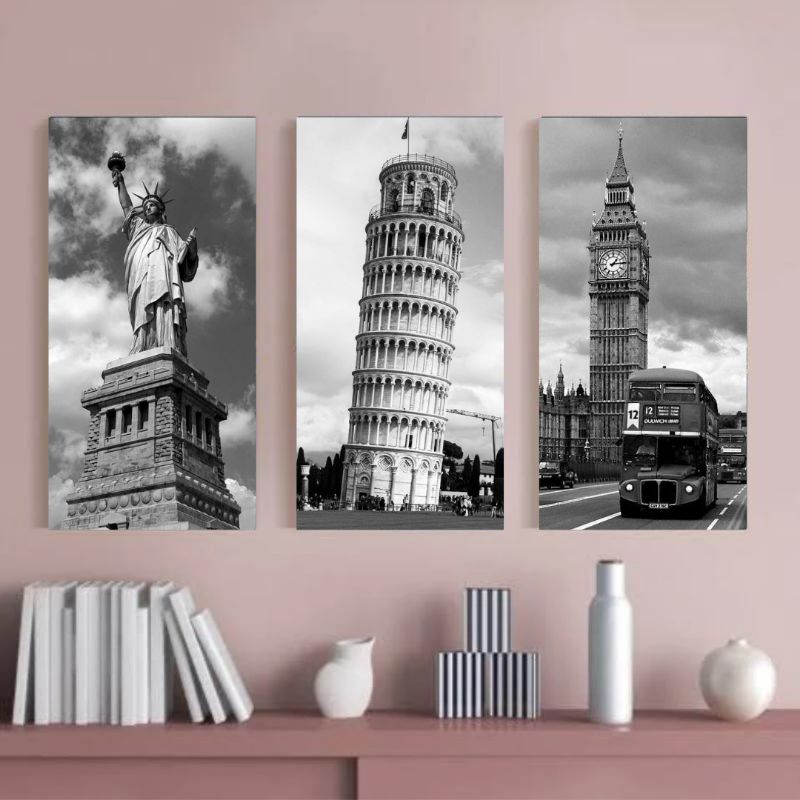 GPS - Hiasan Dinding Rumah Hitam Putih Poster Kayu Monochrome Hitam Putih Walldecor Pajangan Dekoras