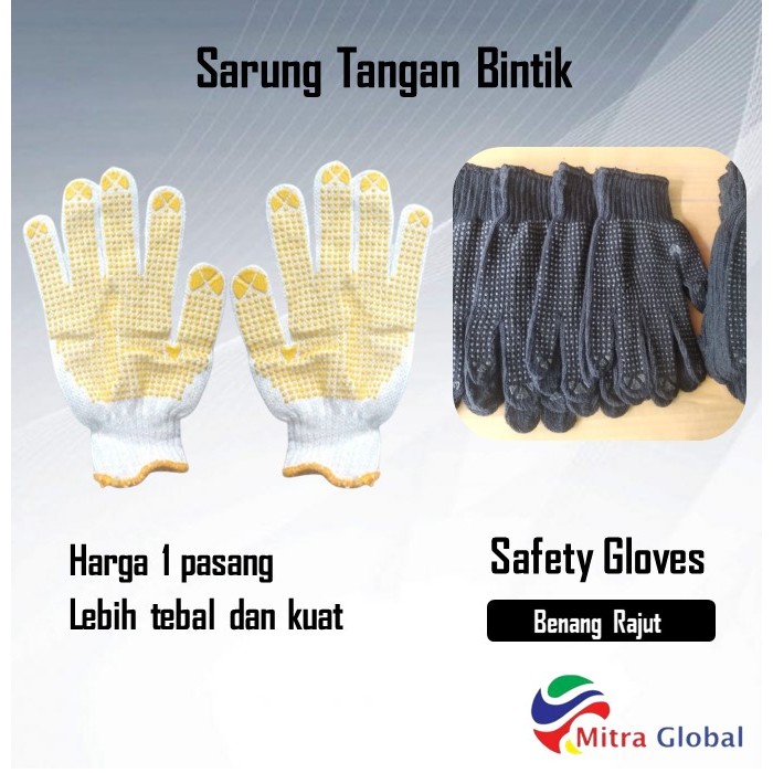 Sarung Tangan Kerja Proyek Motif Bintik Anti-Slip / Sarung Tangan Kain Benang Rajut Bintik Tebal