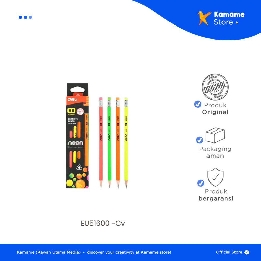 

Deli Graphite Pencil - Neon Penghapus 2B/HB 12pcs/Box U51600 U51800 - Kamame