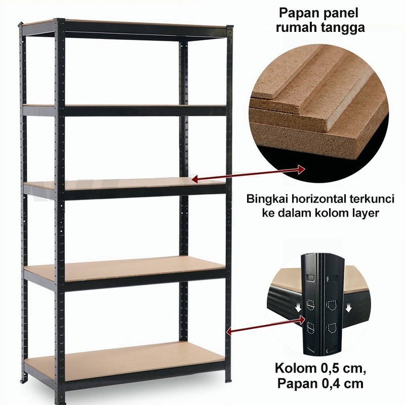 Rak Besi Siku Lubang Rak 5 Susun 40* 90*180cm