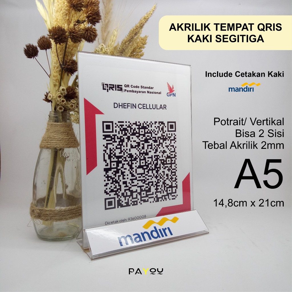 

Akrilik Tempat QRIS/ Barcode A5 2mm Kaki Segitiga Logo Mandiri