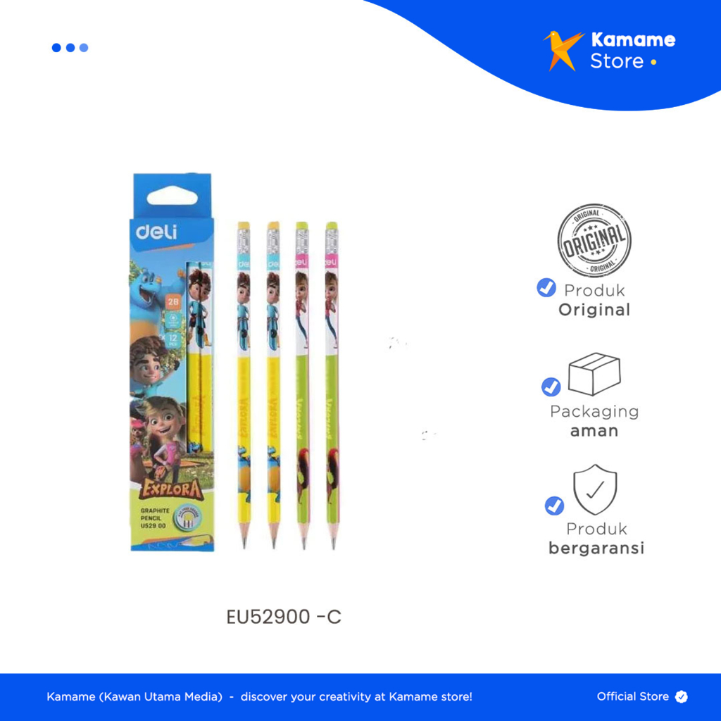 

Deli Graphite Pencil - Explora Pensil Grafit 2B dengan Penghapus 12 pcs/Box EU52900 - Kamame