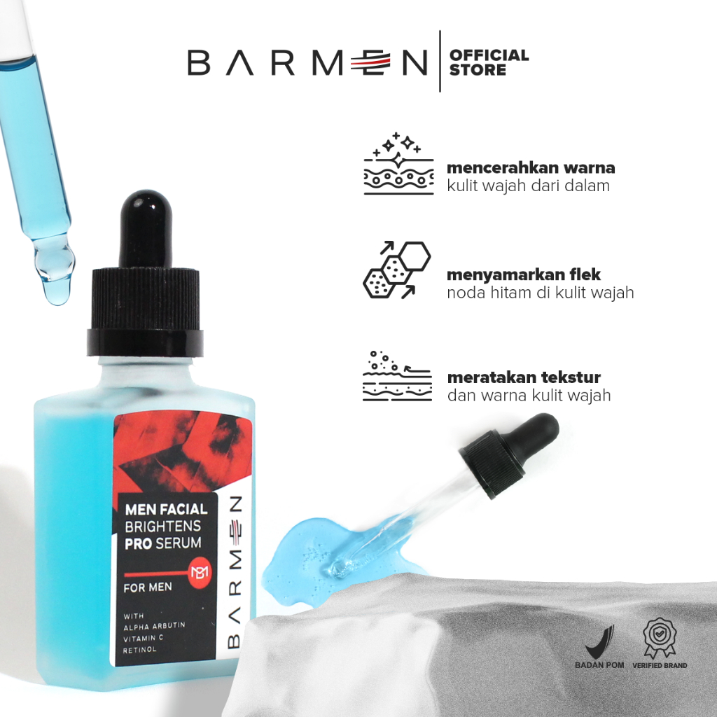 BARMEN Paket Wash &amp; Bright Series, Paket Sabun Wajah dan Serum Pencerah Wajah Pria