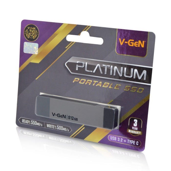 V-Gen SSD Portable Platinum 512GB - VGen 512 GB USB 3.2 Type C
