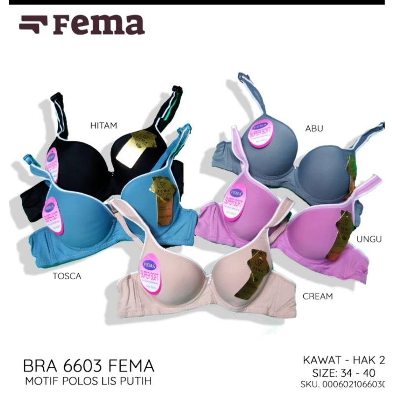 BH KAWAT BRA 6603 Push up BH FEMA Wanita List Atas/Bra Fema Kawat List Putih