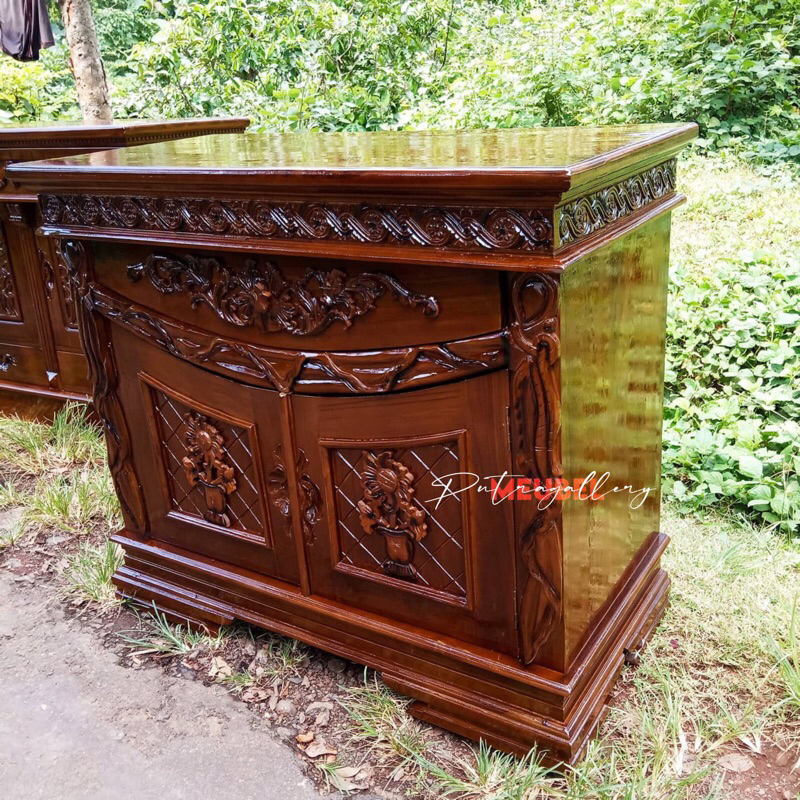 Bufet Meja TV Ukir Selendang Full Kayu Jati Jepara Panjang 1 Meter