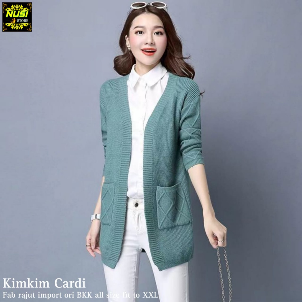 kimkim cardi cardy atasan baju cardigan sweater sweter switer outer knit rajut polos tebal melar ove