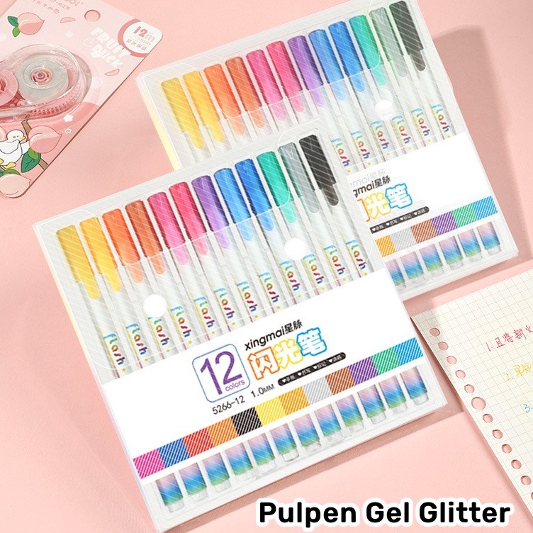 

ART Q75V Glitter pen set 1218 warna metalic Pulpen gel warna warni neon Colorful pen art Bolpen gold silver Pena glitter alat tulis sekolah kantor pelajar Scrapbook jurnal diary aesthetic craft DIY