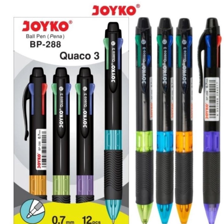 

ART J95F Pulpen Joyko BP 288 Quaco 3 4 warna 1pak12pcs