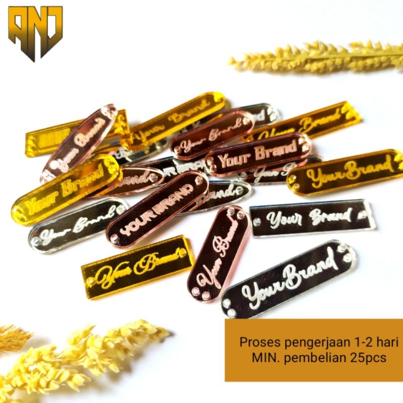 

Label Akrilik Emas Rose Gold Silver / Label Hijab Branding / Custom Cutting Label